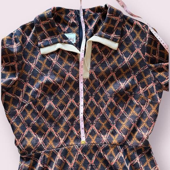 NWT Vintage 60s Kay Windsor Diamond Pattern Long Sleeve Collared Dress Large - Picture 4 of 10